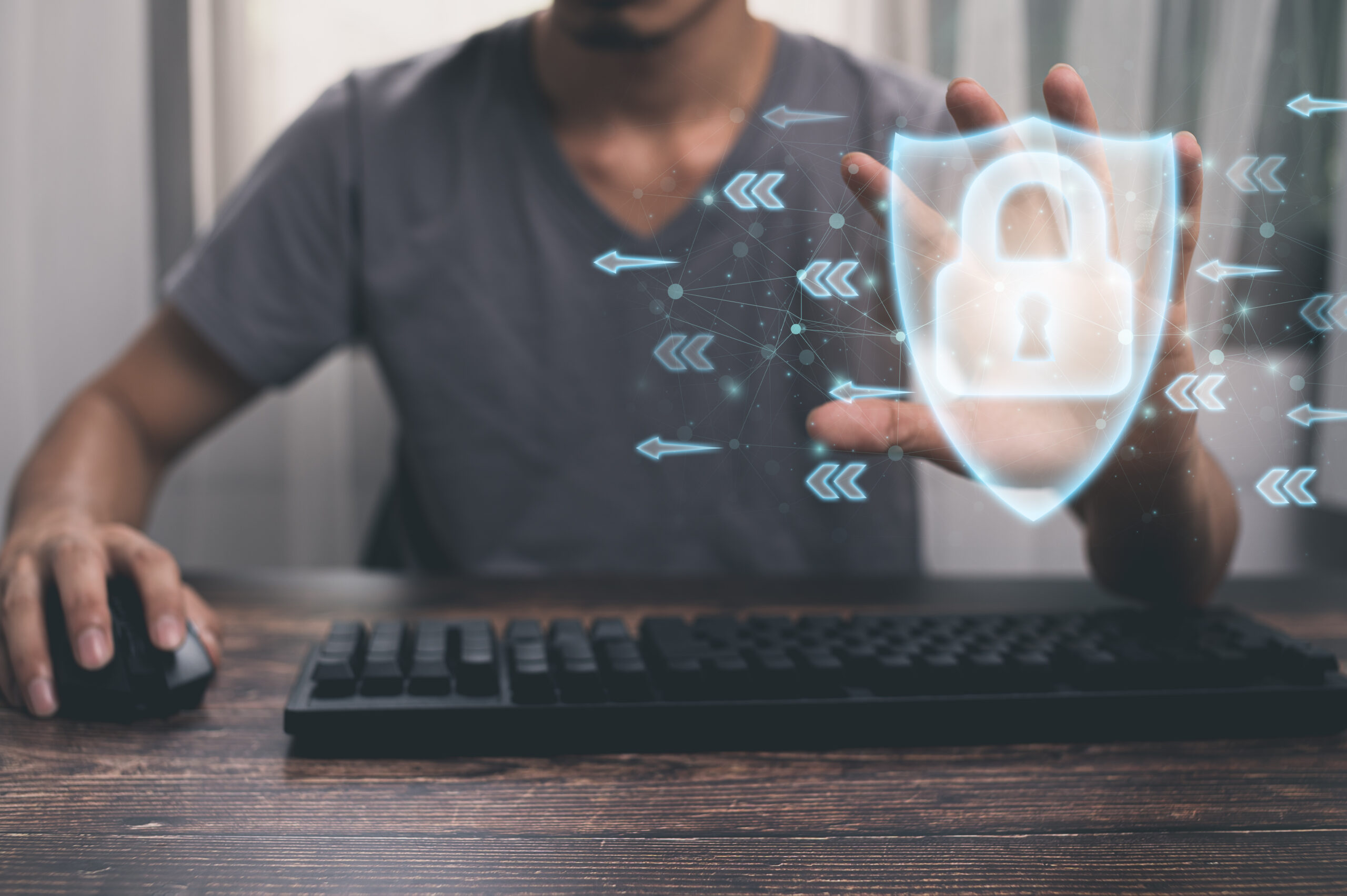 People showing icon keys to lock, protect system and data.illust